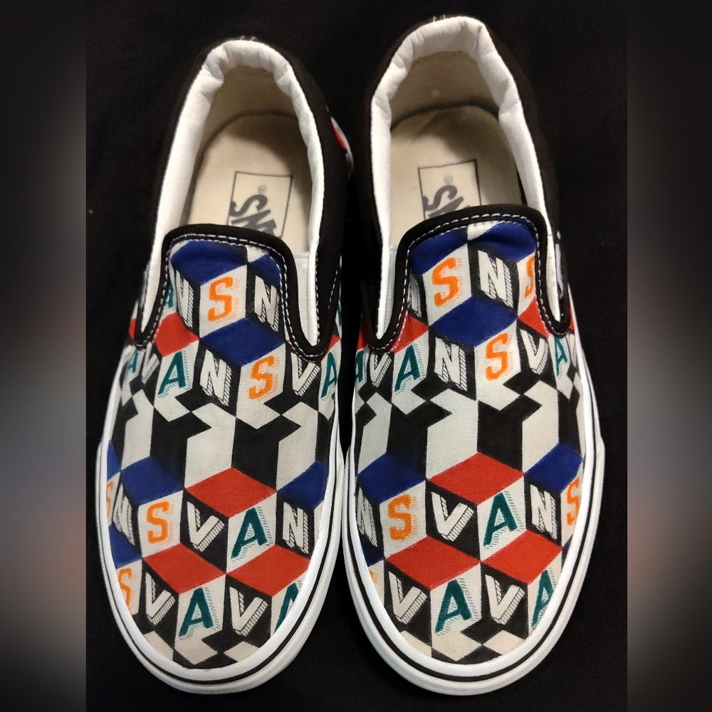Vans Classic Slip On Cube Design Shoes Size 4.5M/6W EUC